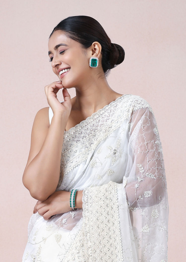 Twamev Women Vision in Cream Organza Saree