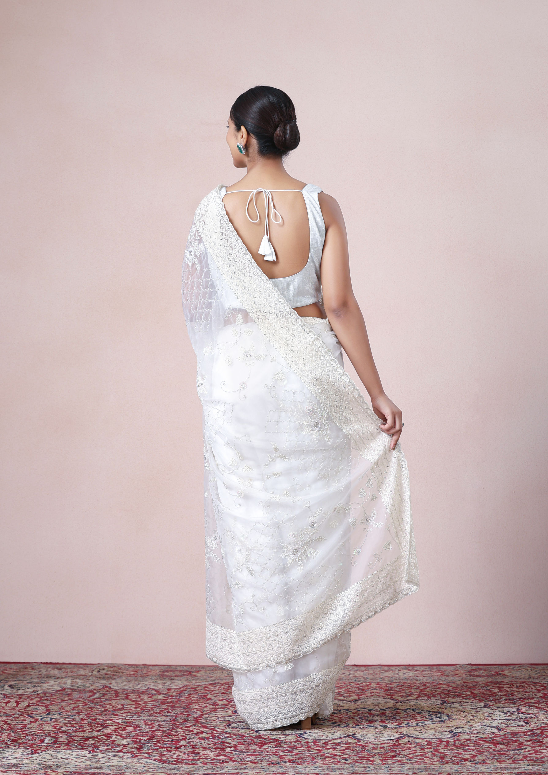 Twamev Women Vision in Cream Organza Saree