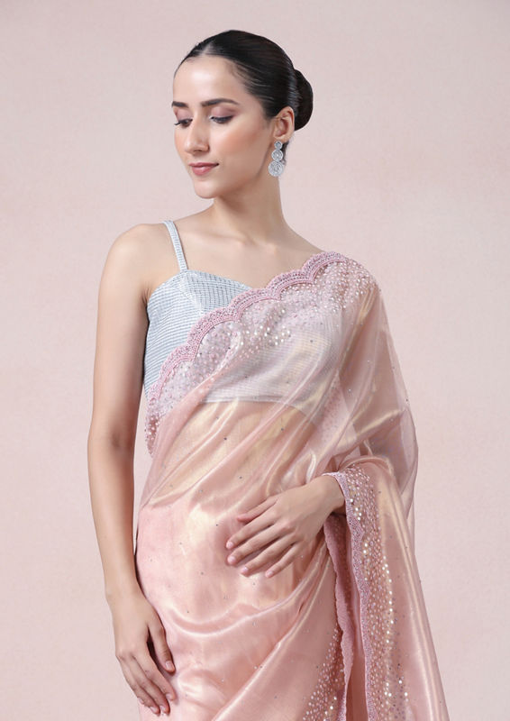 Twamev Women Subtle Luxury Pink Organza Saree