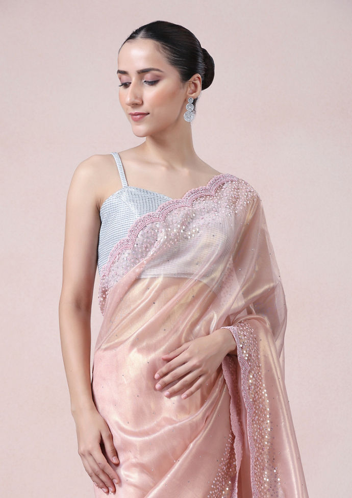 Twamev Women Subtle Luxury Pink Organza Saree