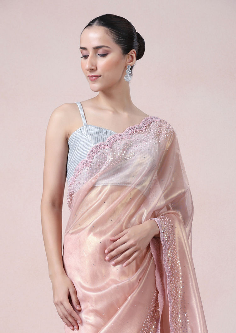 Twamev Women Subtle Luxury Pink Organza Saree