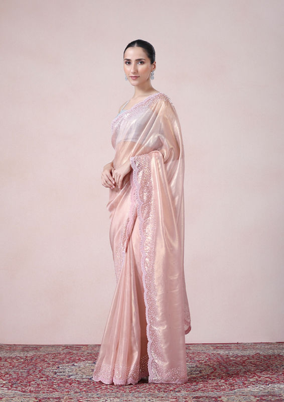 Twamev Women Subtle Luxury Pink Organza Saree