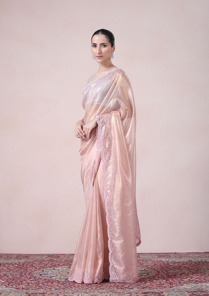 Twamev Women Subtle Luxury Pink Organza Saree