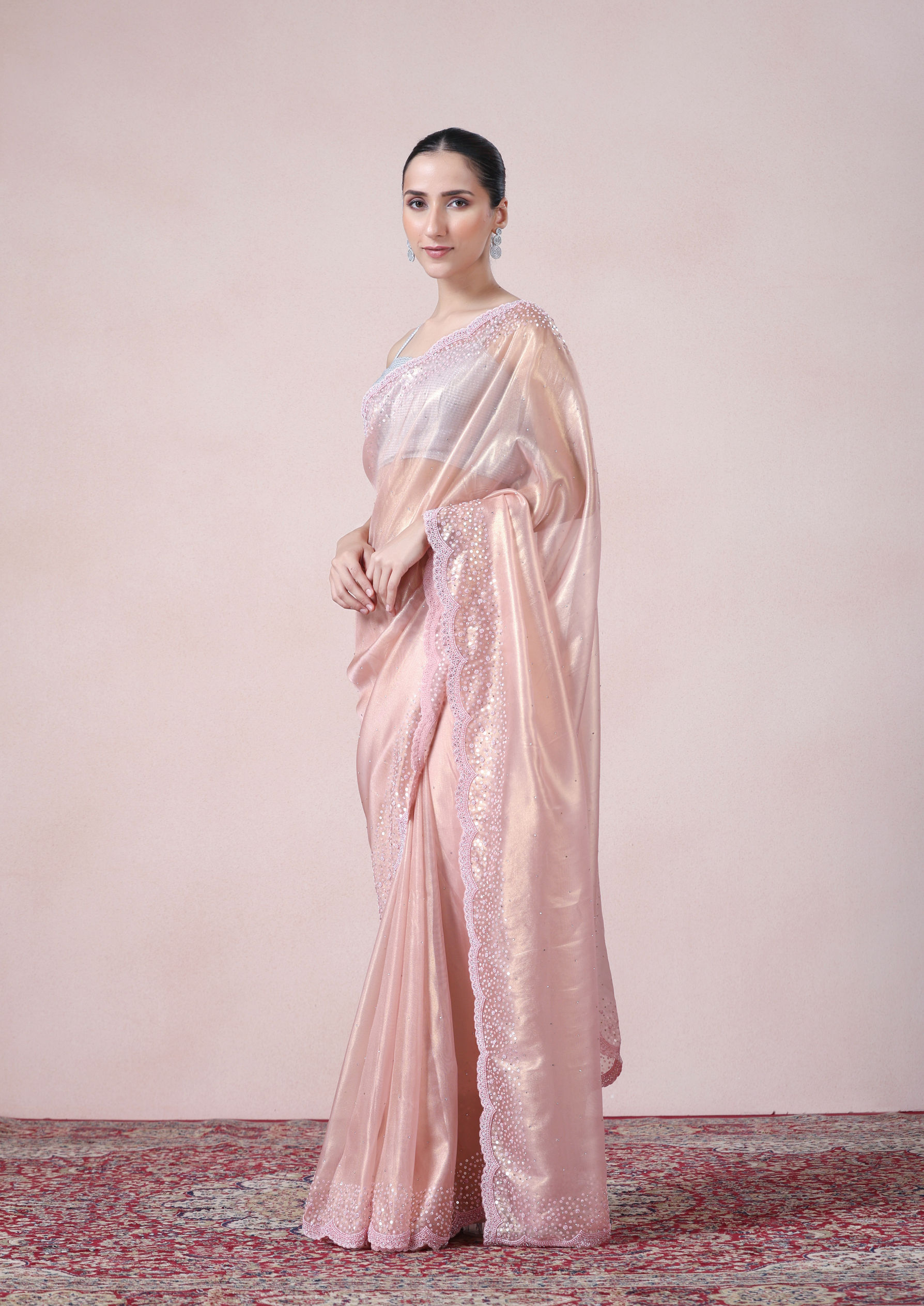 Twamev Women Subtle Luxury Pink Organza Saree