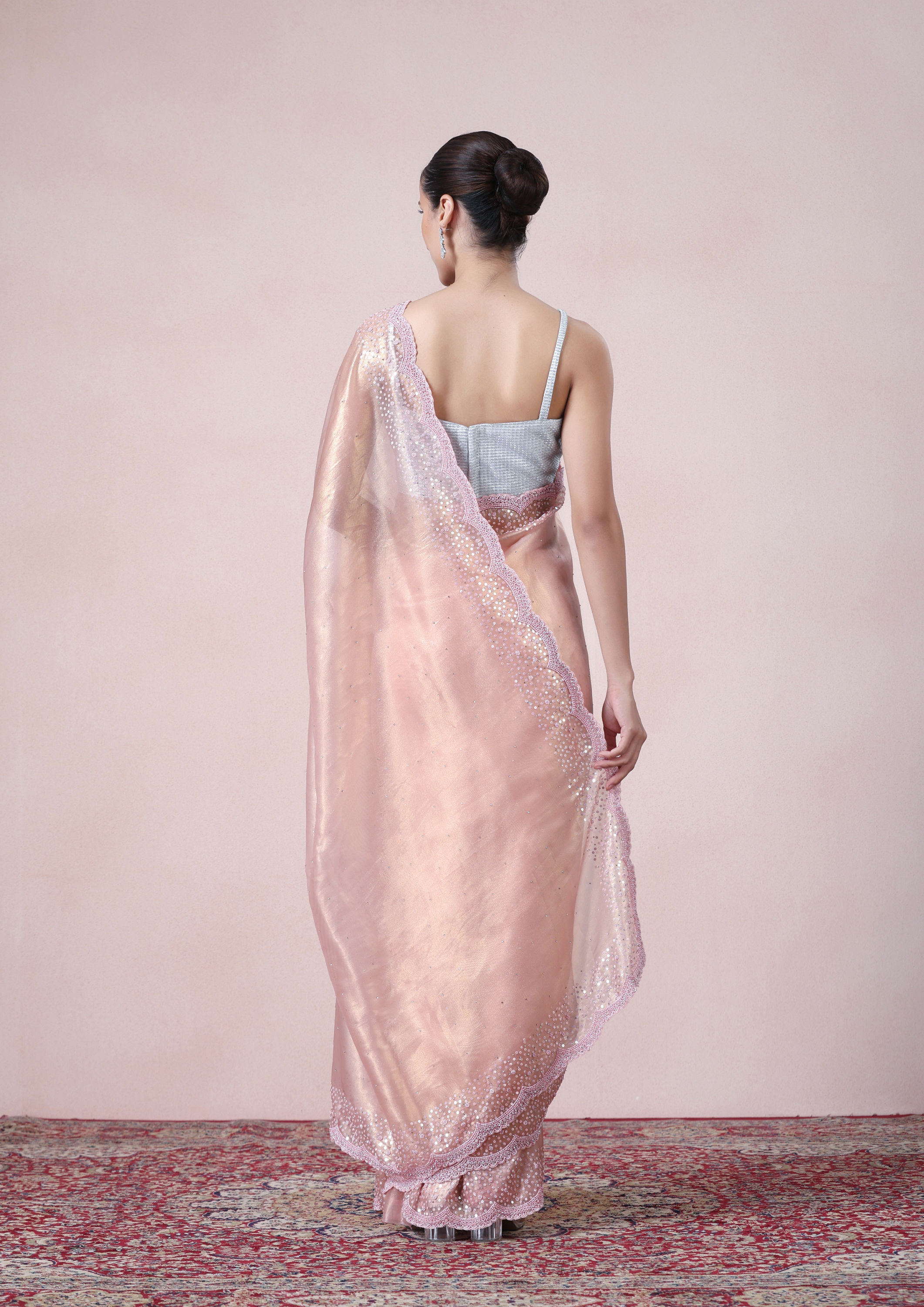Twamev Women Subtle Luxury Pink Organza Saree