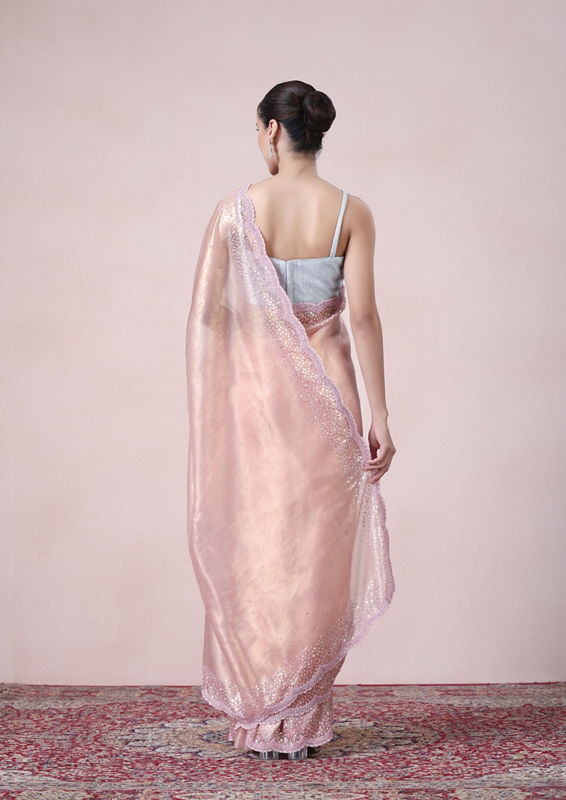 Twamev Women Subtle Luxury Pink Organza Saree