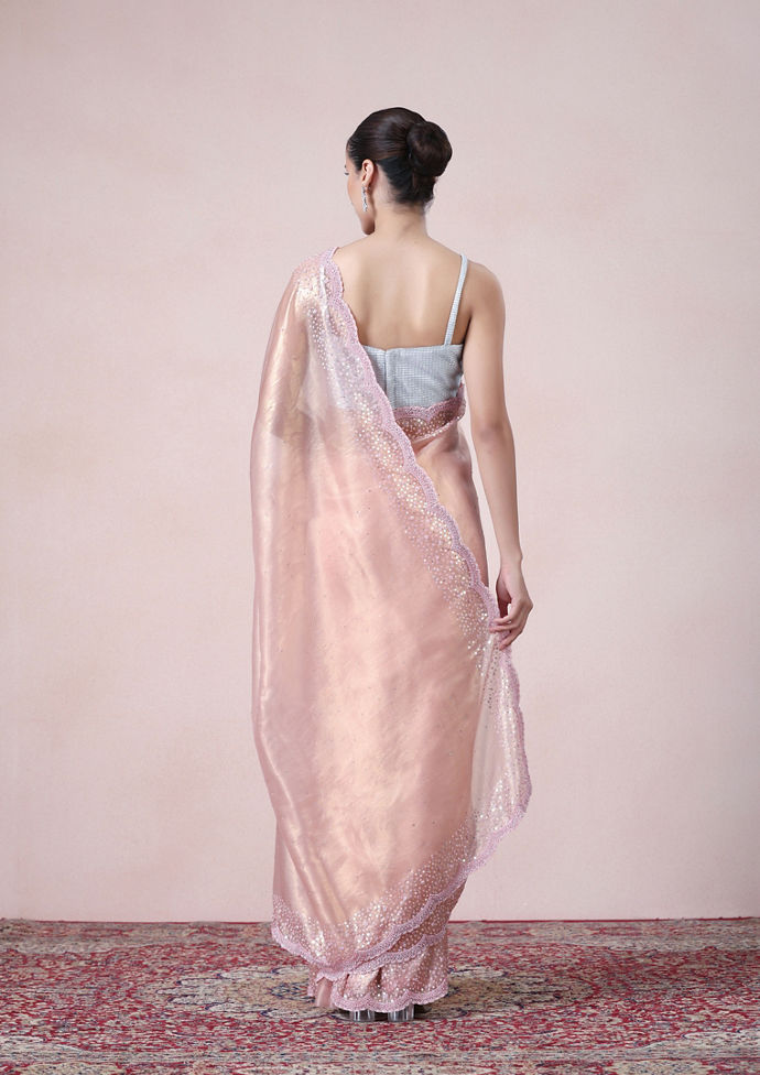 Twamev Women Subtle Luxury Pink Organza Saree