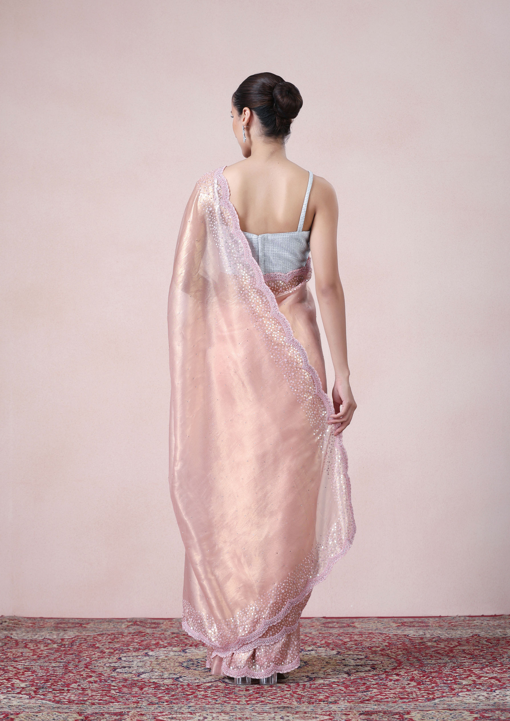Twamev Women Subtle Luxury Pink Organza Saree