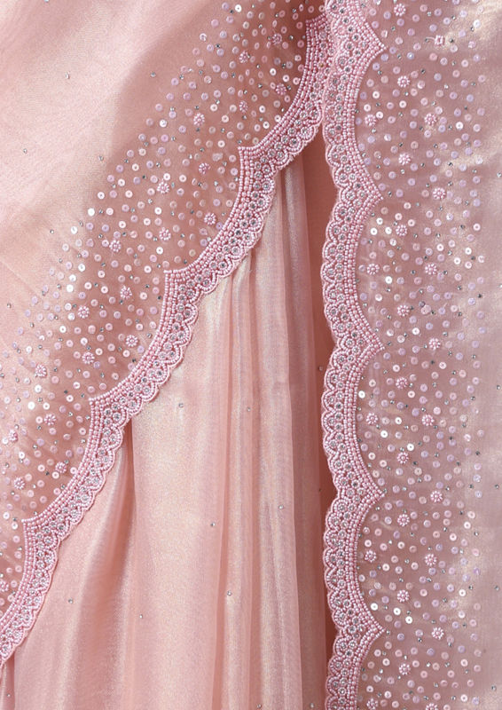 Twamev Women Subtle Luxury Pink Organza Saree
