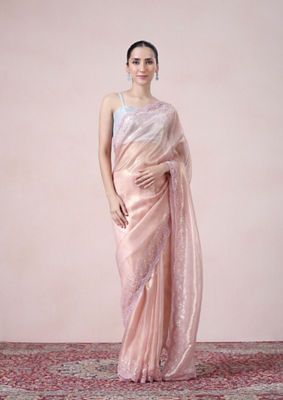 alt message - Twamev Women Subtle Luxury Pink Organza Saree image number 0