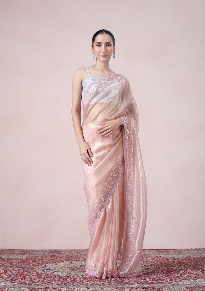 Twamev Women Subtle Luxury Pink Organza Saree
