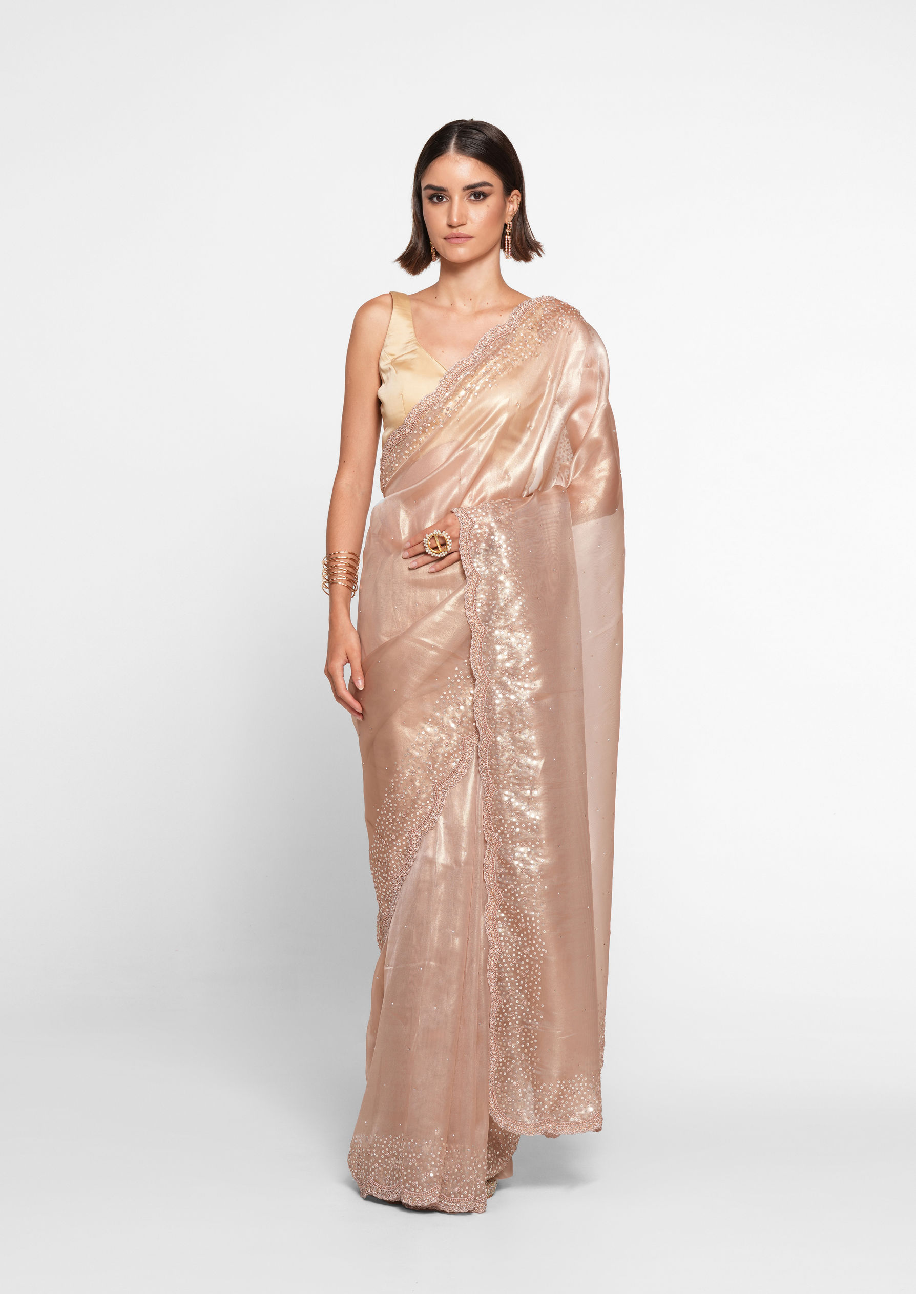 Twamev Women Fawn Festive Organza Saree