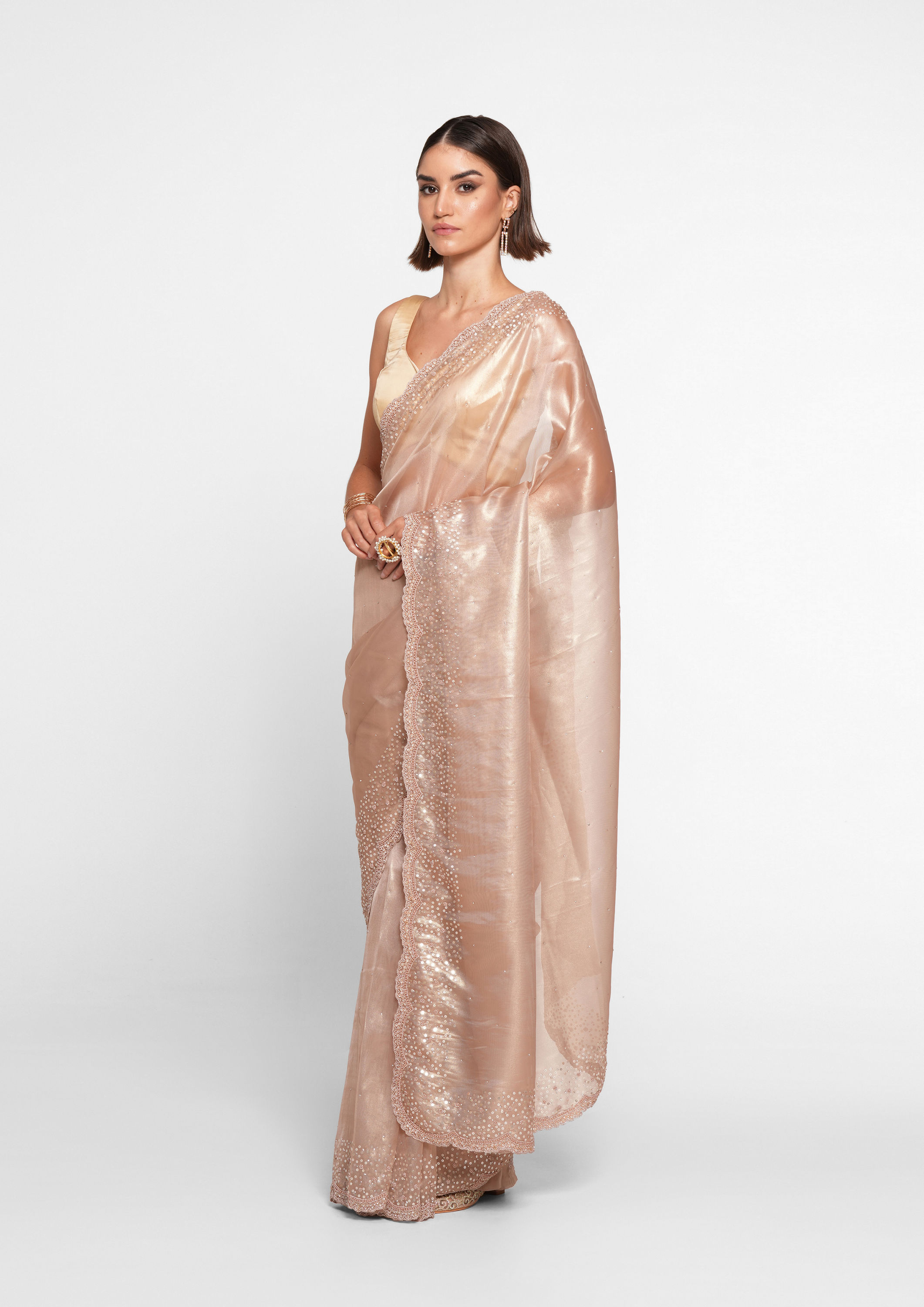 Twamev Women Fawn Festive Organza Saree