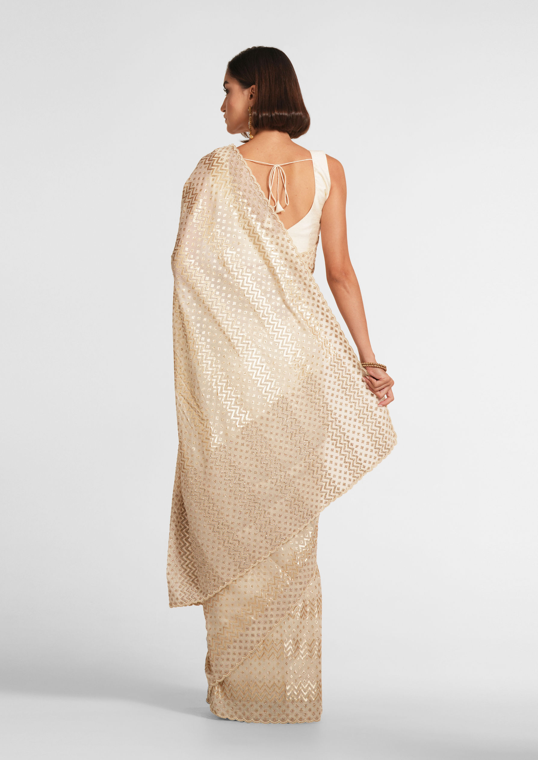 Twamev Women Cream Colored Chanderi Saree