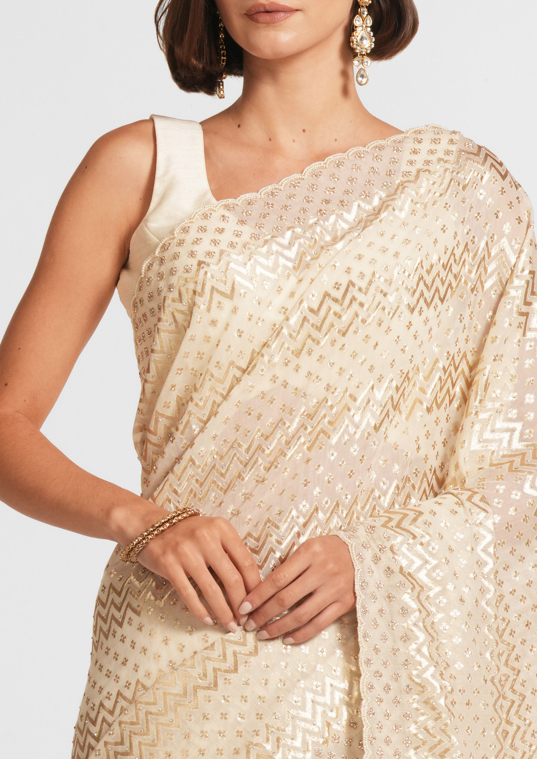 Twamev Women Cream Colored Chanderi Saree