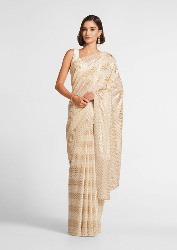 Twamev Women Cream Colored Chanderi Saree