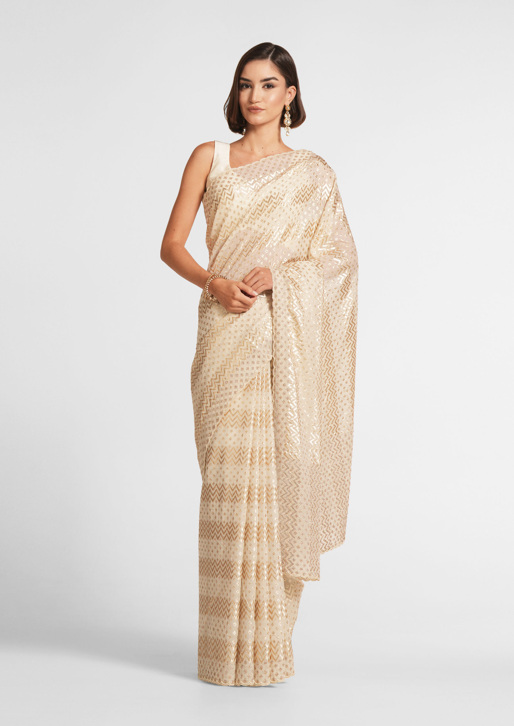 Twamev Women Cream Colored Chanderi Saree
