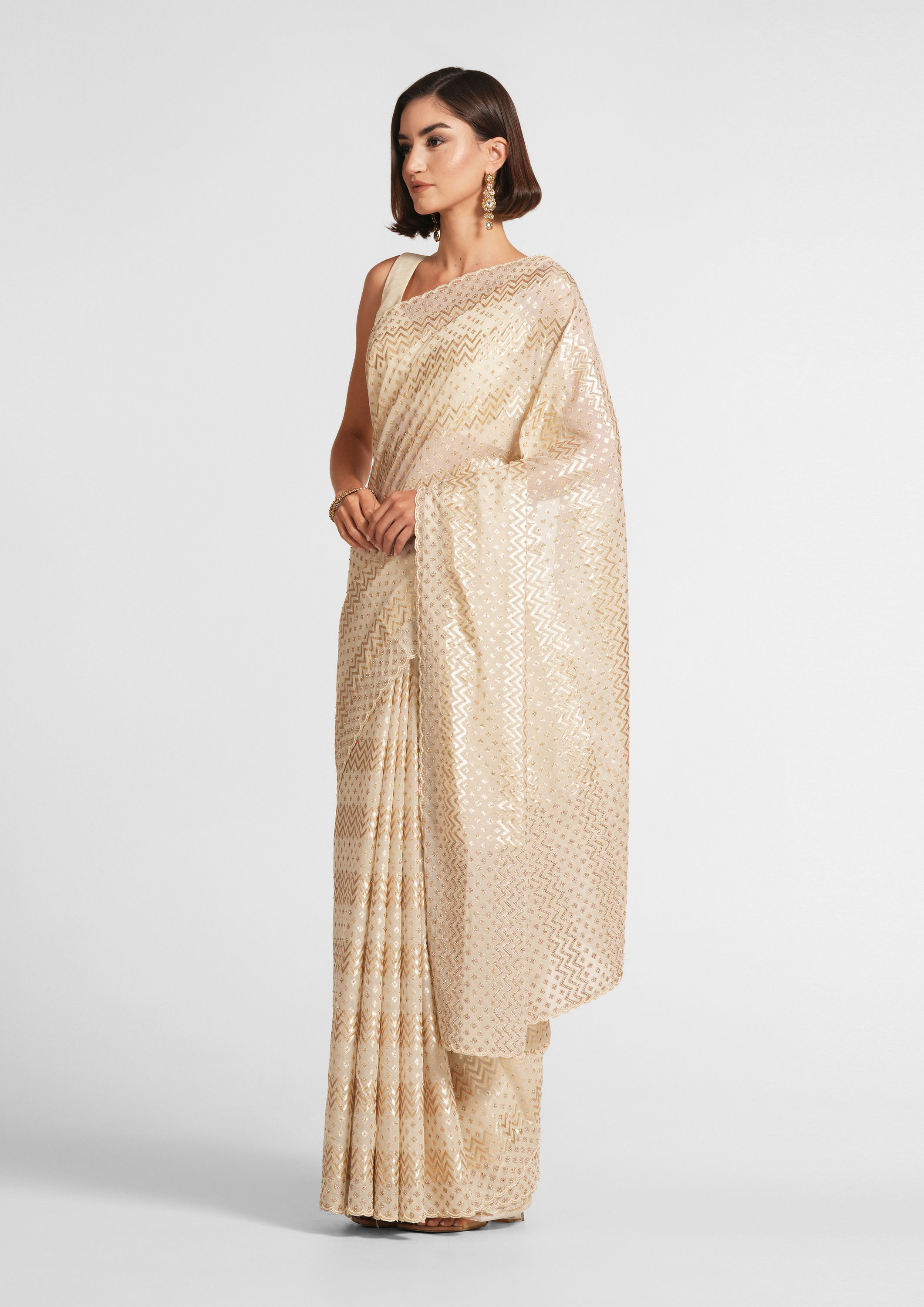 Twamev Women Cream Colored Chanderi Saree