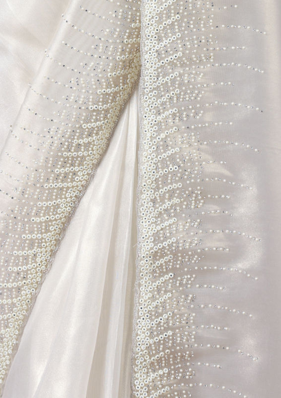 Twamev Women Creamy Sheen Organza Saree