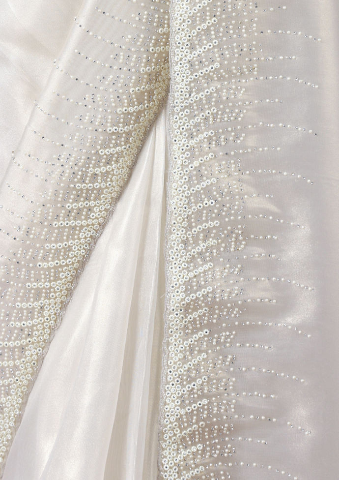 Twamev Women Creamy Sheen Organza Saree