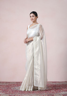 alt message - Twamev Women Creamy Sheen Organza Saree image number 3