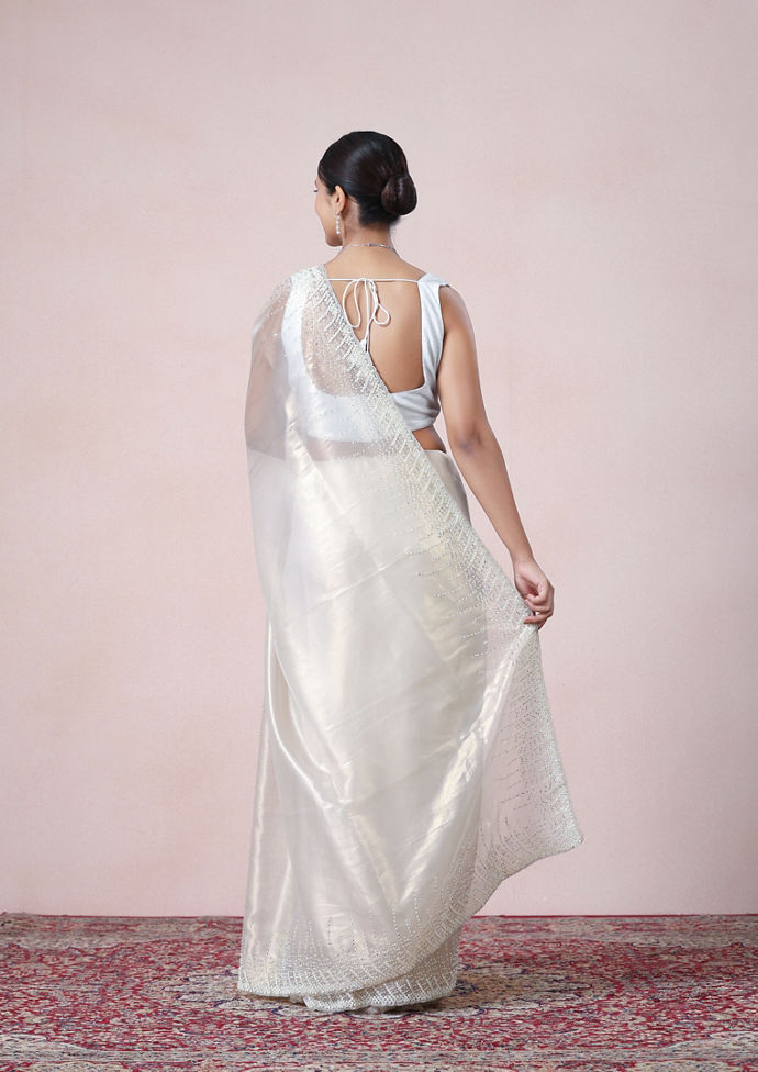 Twamev Women Creamy Sheen Organza Saree