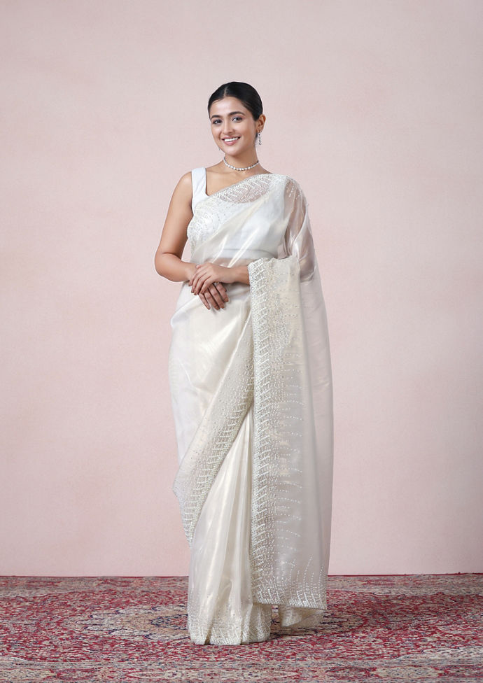 Twamev Women Creamy Sheen Organza Saree
