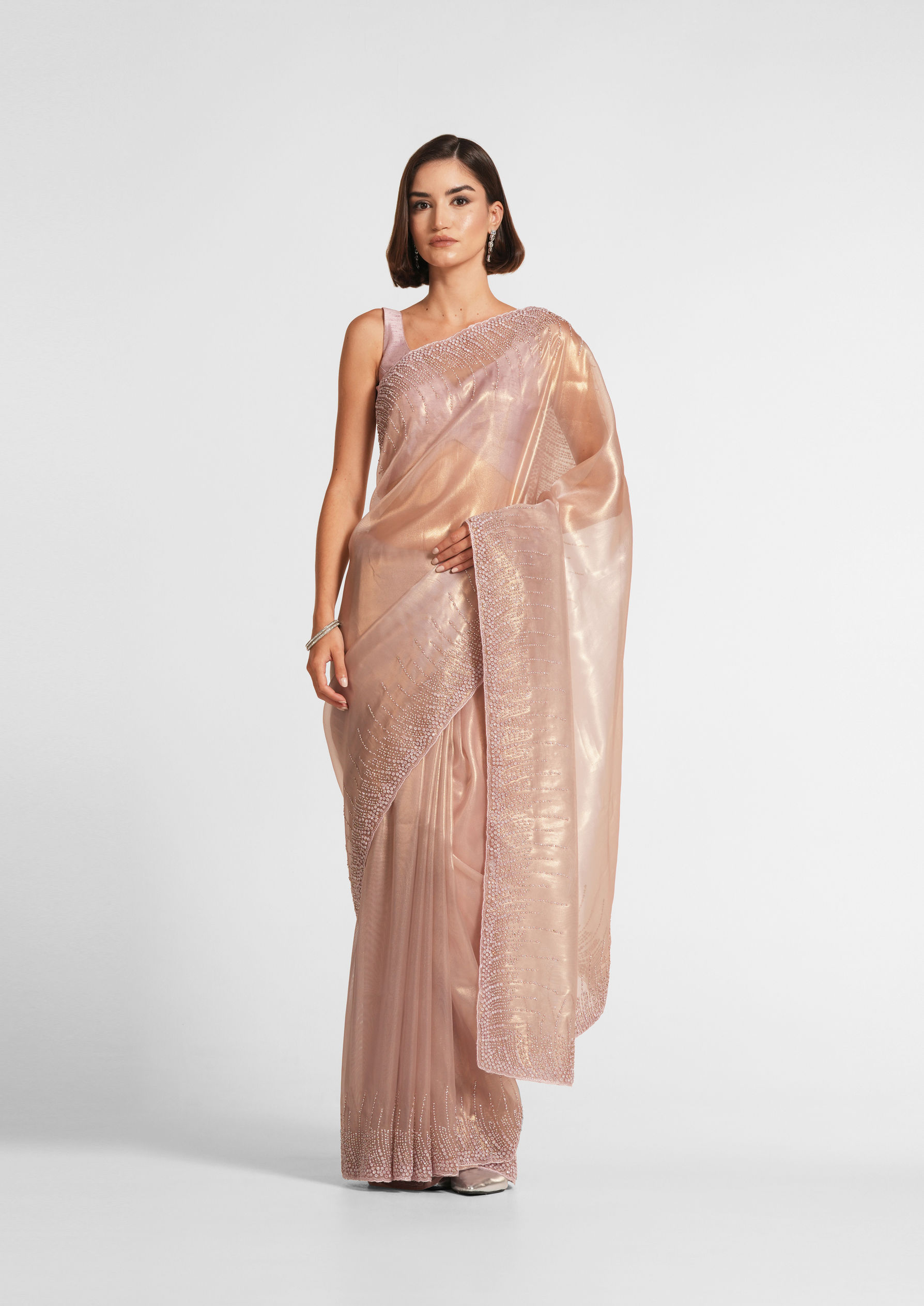 Twamev Women Enchanting Purple Organza Saree