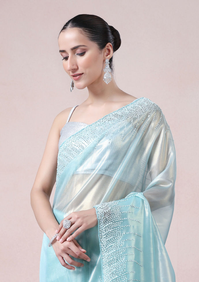Twamev Women Sophisticated Sea Green Organza Saree