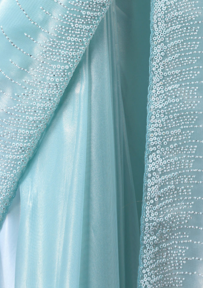 Twamev Women Sophisticated Sea Green Organza Saree