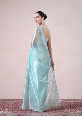 alt message - Twamev Women Sophisticated Sea Green Organza Saree image number 2