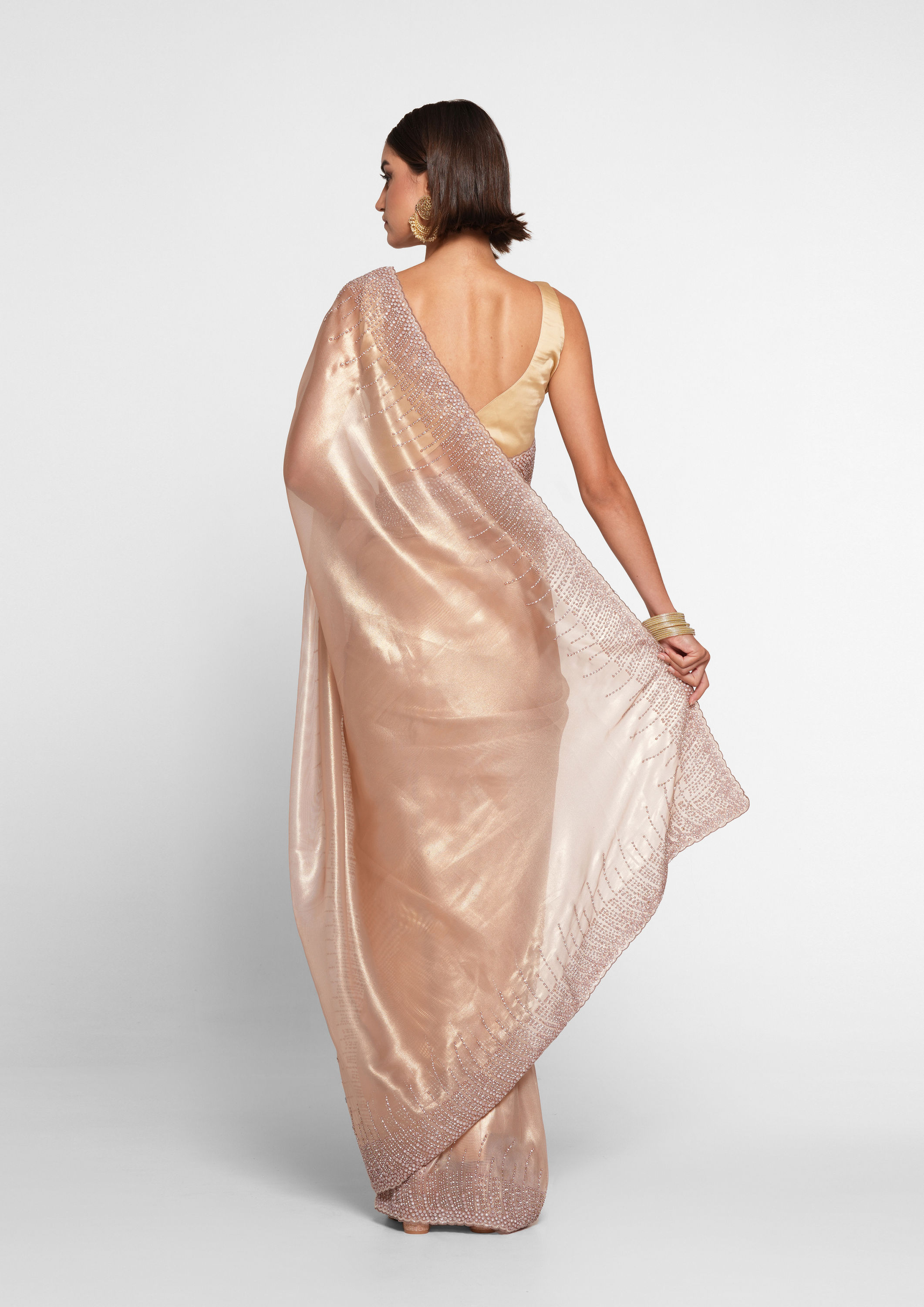 Twamev Women Elegant Fawn Organza Saree
