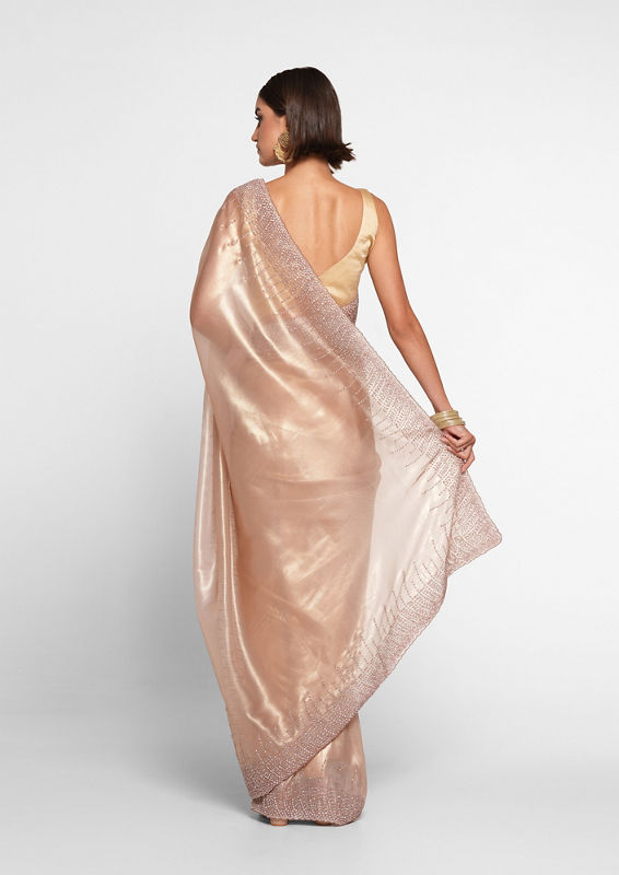 Twamev Women Elegant Fawn Organza Saree