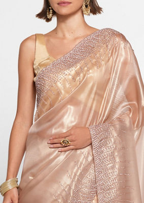 alt message - Twamev Women Elegant Fawn Organza Saree image number 1