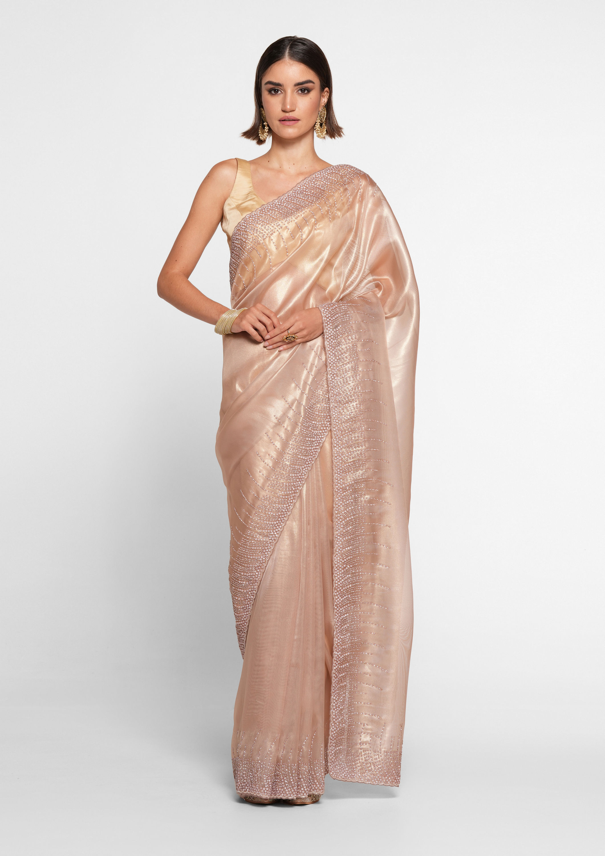 Twamev Women Elegant Fawn Organza Saree