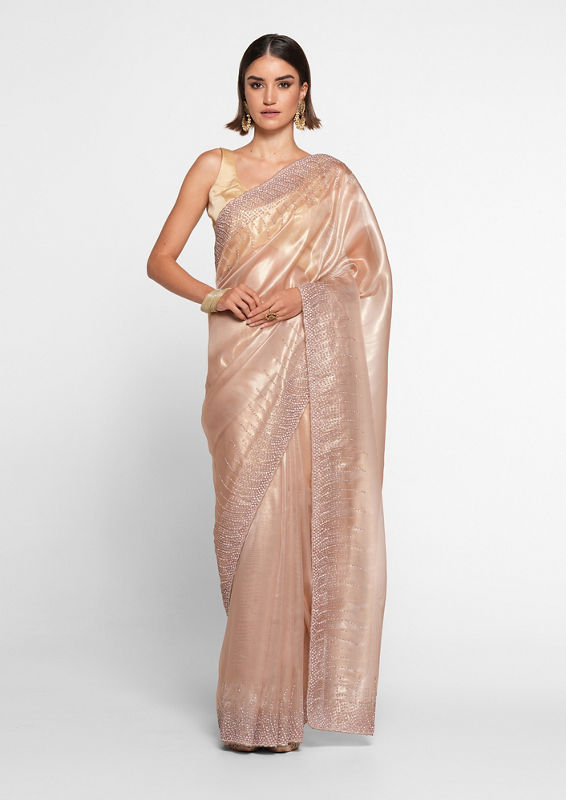 Twamev Women Elegant Fawn Organza Saree