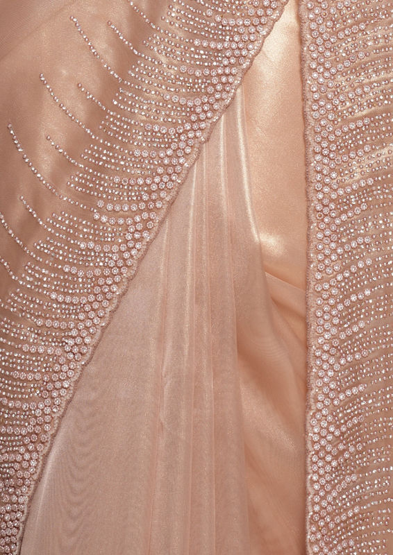 Twamev Women Elegant Fawn Organza Saree