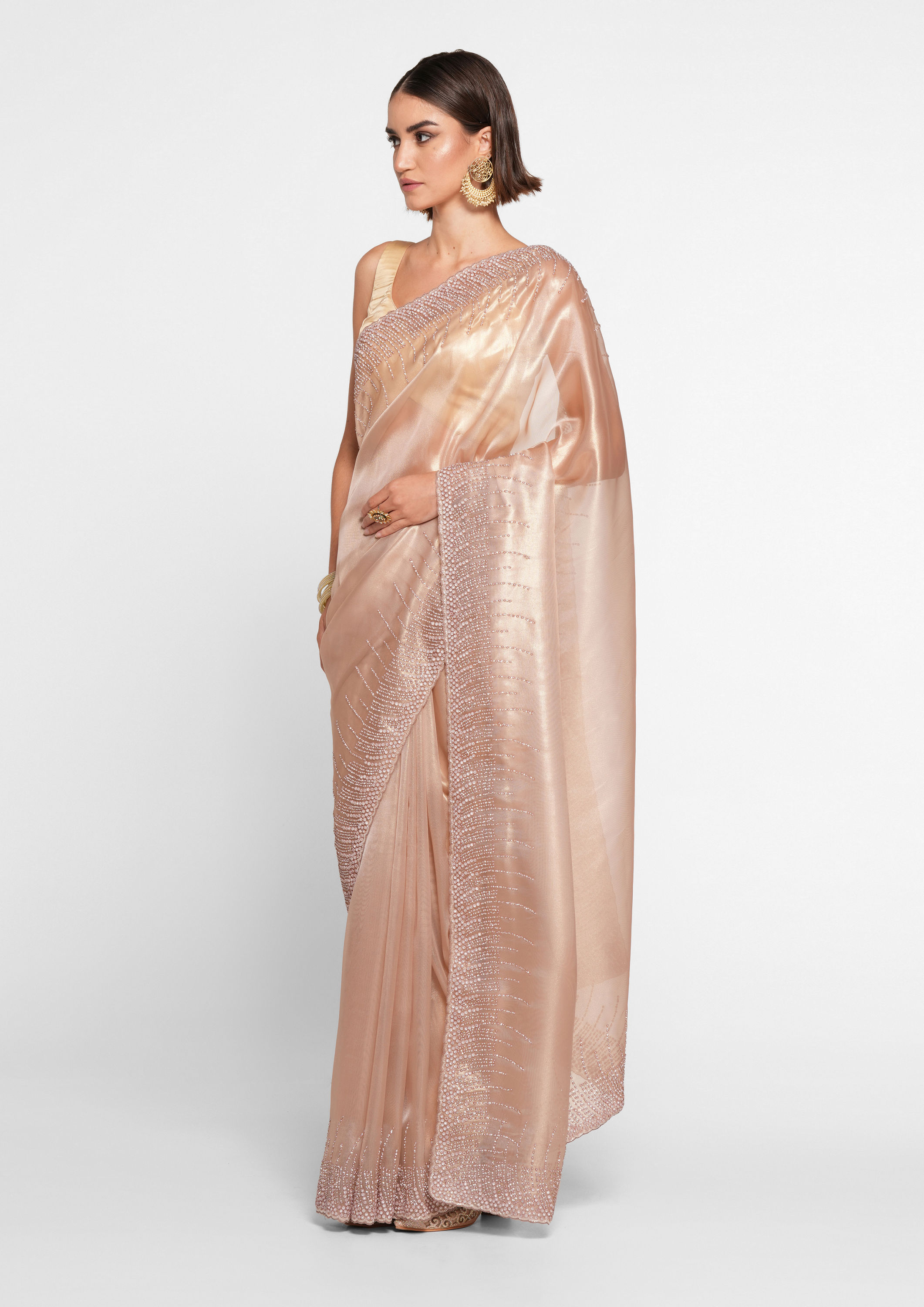 Twamev Women Elegant Fawn Organza Saree