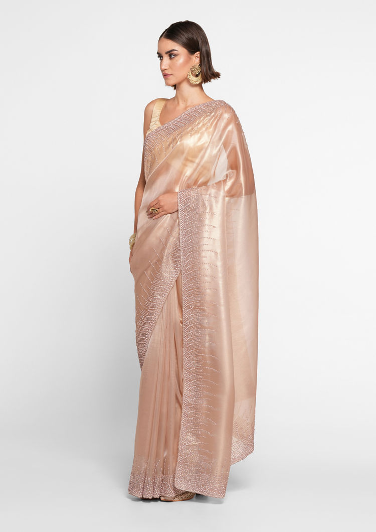 Twamev Women Elegant Fawn Organza Saree