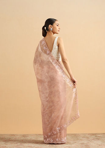 alt message - Twamev Women Floral Fawn Pink Organza Saree image number 2