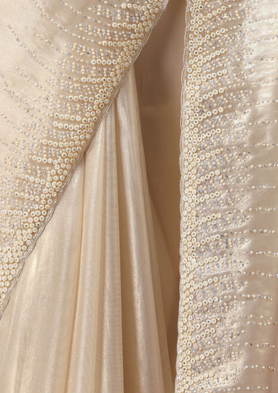 Twamev Women Opulent Fawn Organza Saree