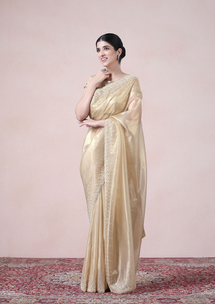 Twamev Women Opulent Fawn Organza Saree