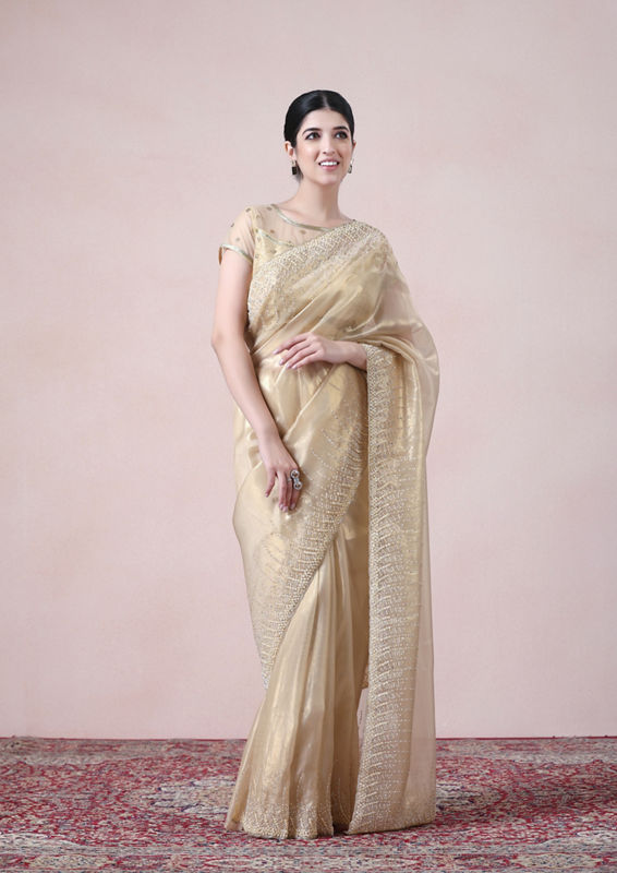 Twamev Women Opulent Fawn Organza Saree