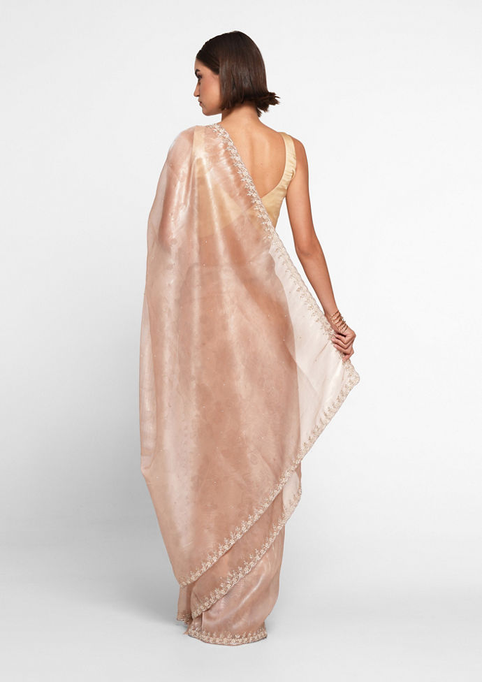 Twamev Women Peach Elegance Organza Saree