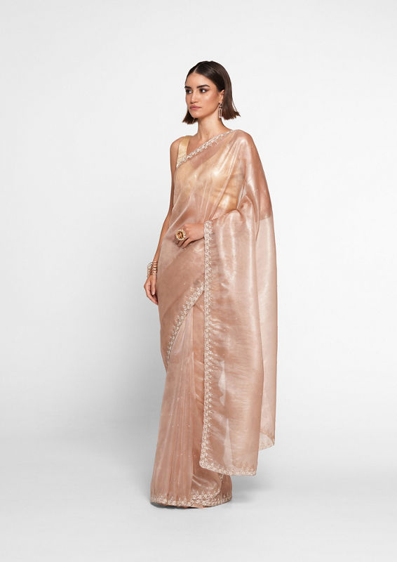 Twamev Women Peach Elegance Organza Saree