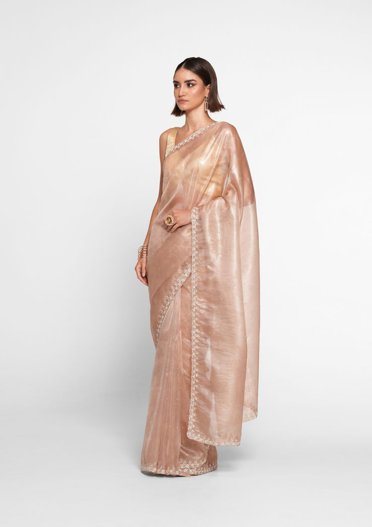 Twamev Women Peach Elegance Organza Saree