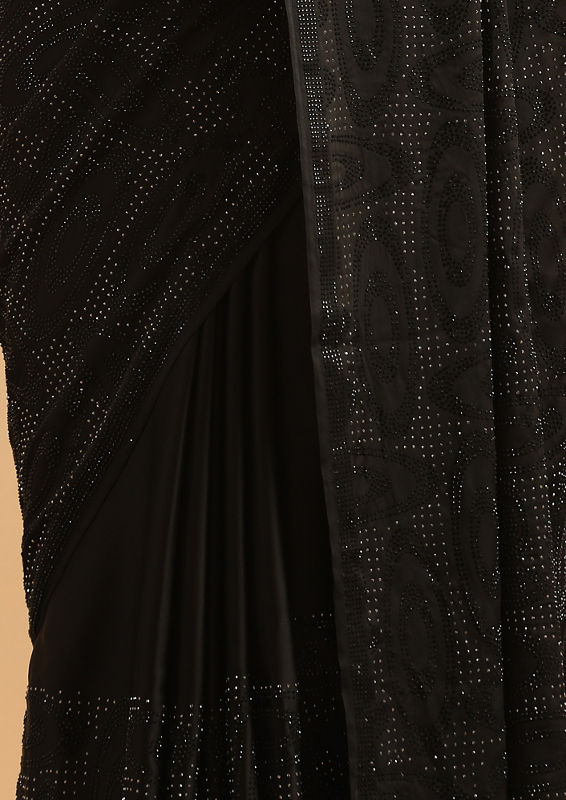 Twamev Women Midnight Glamour Black Satin Saree image number 4