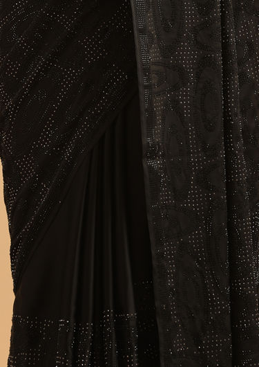 alt message - Twamev Women Midnight Glamour Black Satin Saree image number 4