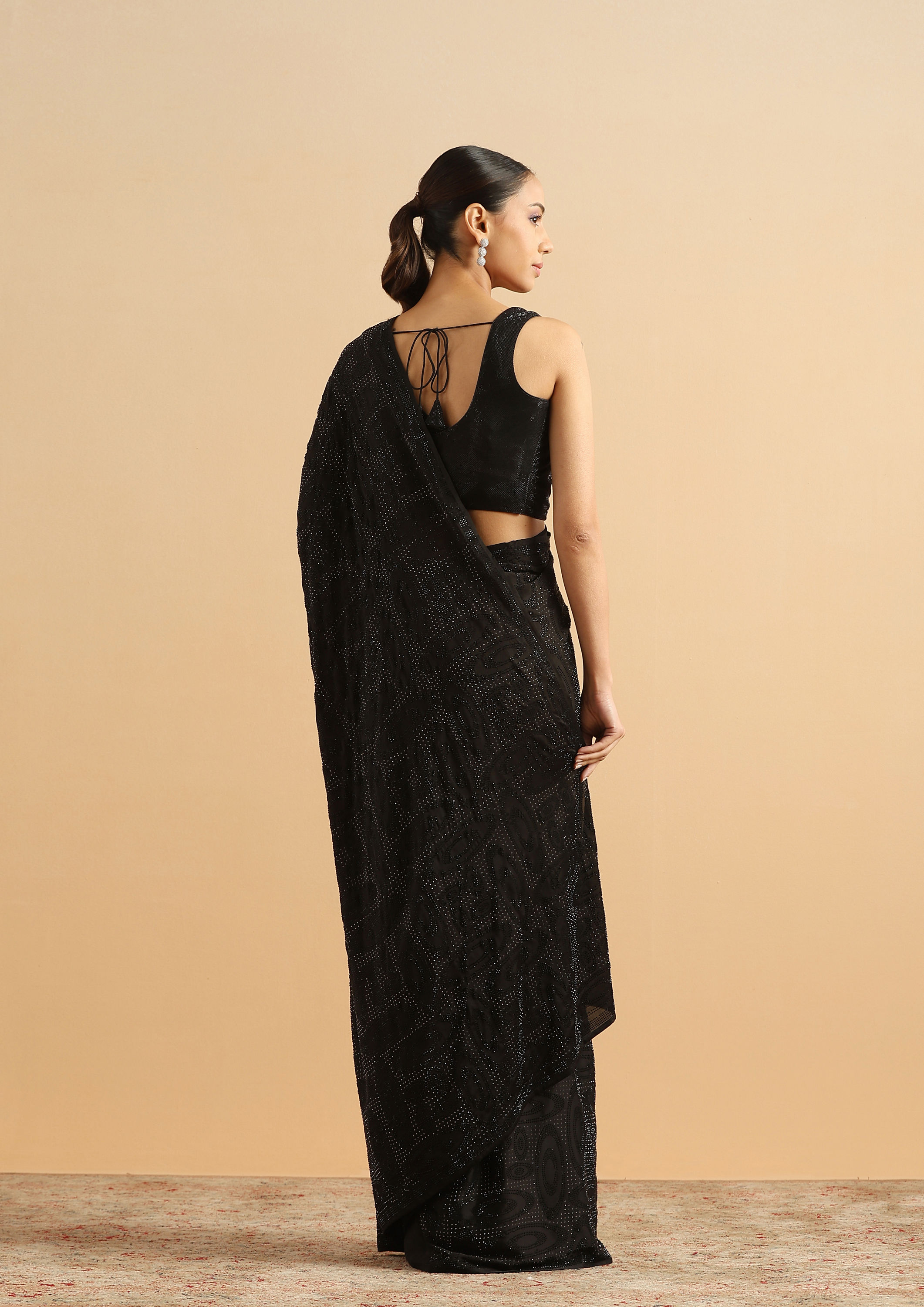 Twamev Women Midnight Glamour Black Satin Saree image number 2