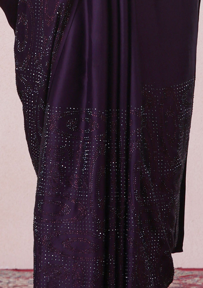 Twamev Women Dazzling Dark Purple Satin Saree